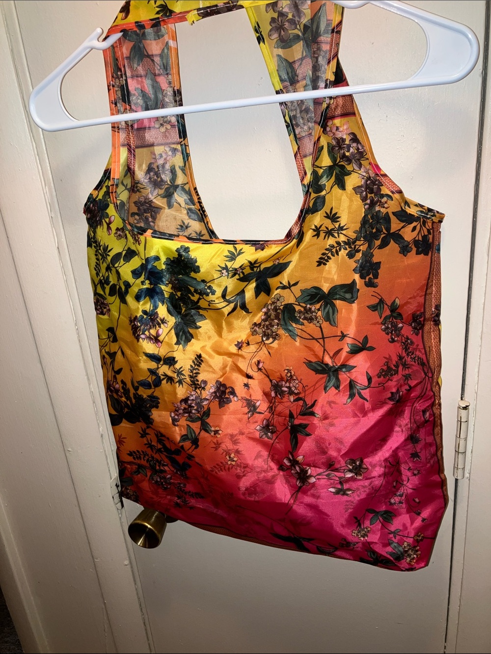 Johnny Was Floral Gradient Tote in Yellow Orange Pink Nylon - Picture 4 of 4